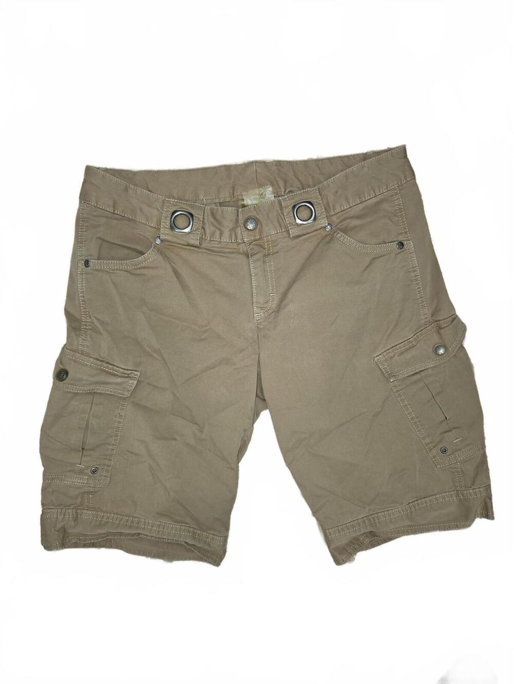 Athleta Womens 6 Cargo Bermuda Shorts Tan Khaki Grommet Utility Organic Cotton